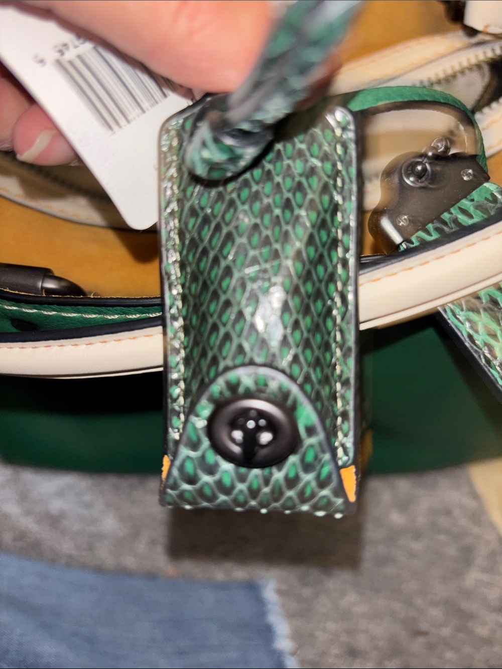 Coach Rogue Green Leather Satchel with Cream Trim and snakeskin handles. - Picture 11 of 11